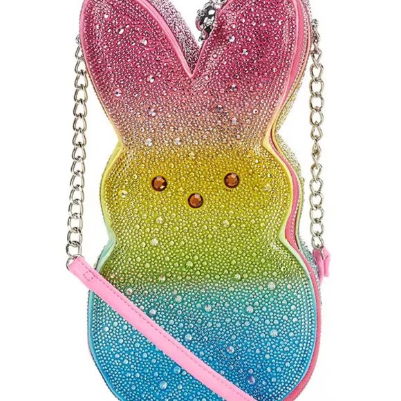 Betsey Johnson Kitsch Peeps Rainbow Rhinestone Bunny Rabbit Easter Crossbody Bag - Picture 4 of 16